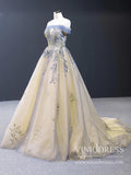 Prom Dress 2025 Champagne Long Prom Dresses Off the Shoulder Ball Gown 66957 Viniodress-unique prom dresses-Sleeveless-Champagne-Custom Size-Viniodress