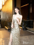 Prom Dress 2025 Champagne Sequin Mermaid Prom Dresses with Slit Sparkly Evening Dress AD1325-unique prom dresses-Champagne-Custom Size-Viniodress