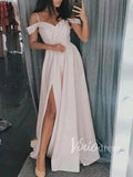 Prom Dress 2025 Cheap Simple Dark Red Formal Dresses with Slit FD1503-unique prom dresses-Light Pink-Custom Size-Viniodress