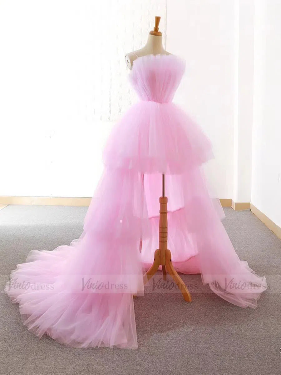 Prom Dress 2025 Chic Spaghetti Strap Pink High Low Prom Dresses FD1472-unique prom dresses-Pink-Custom Size-Viniodress