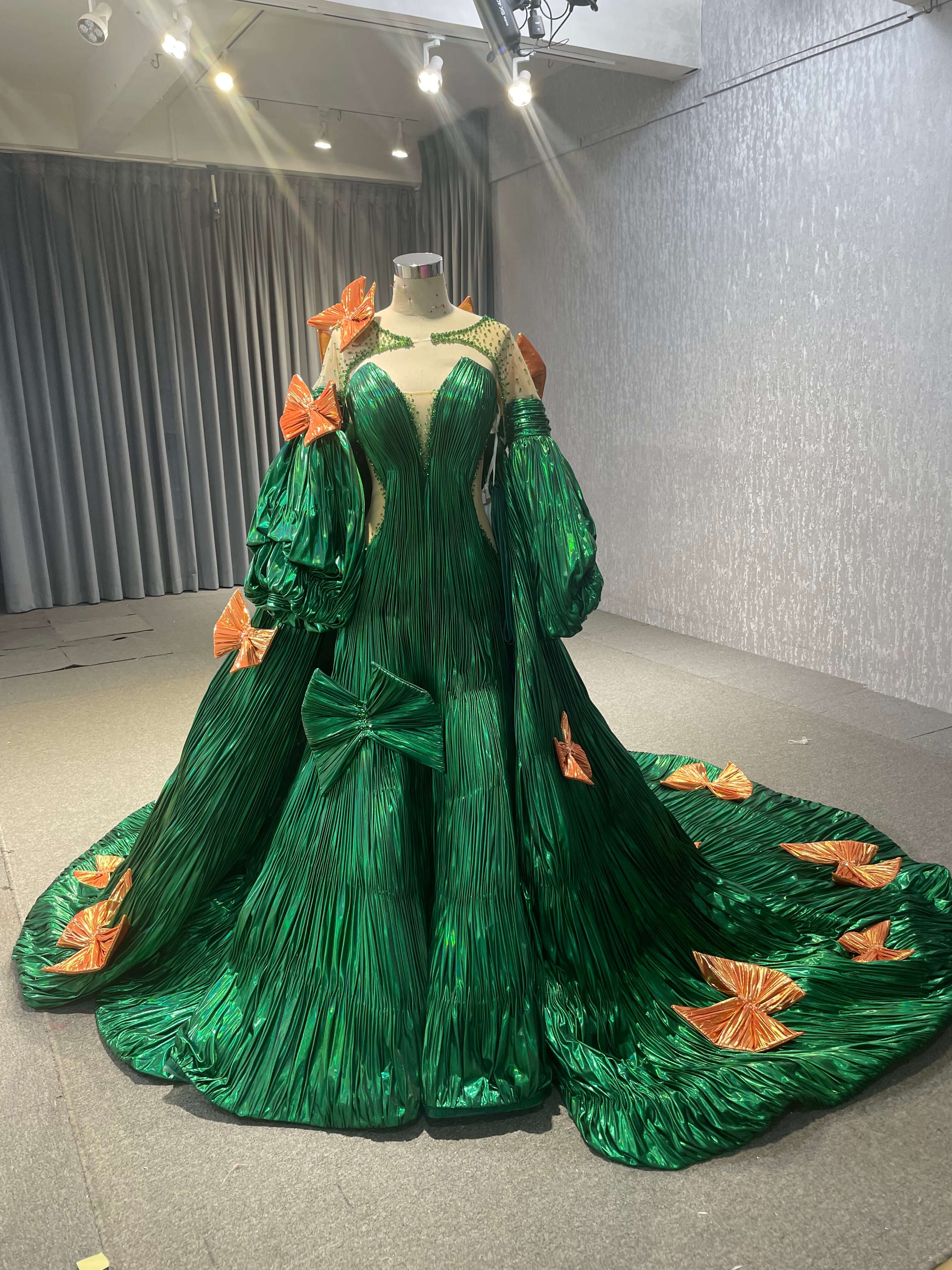 Peacock green gown best sale