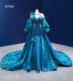 Prom Dress 2025 Convertible Peacock Pageant Dresses Detachable Cape Wedding Gown 67559-unique prom dresses-Blue-Custom Size-Viniodress