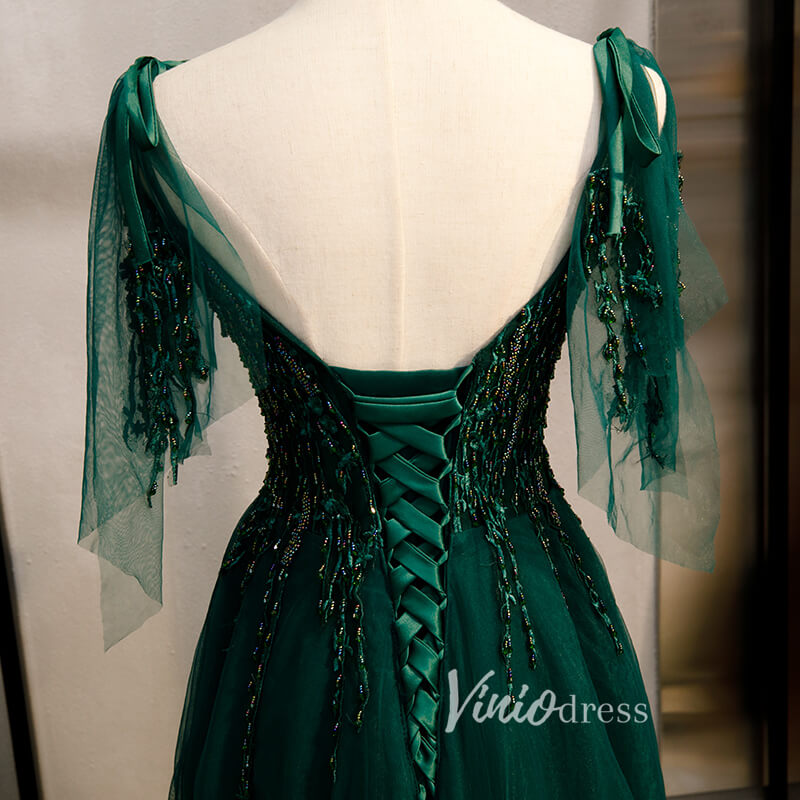 Prom Dress 2025 Dark Green Tulle Prom Dresses Long A-line Evening Gown FD2064-unique prom dresses-Green-Custom Size-Viniodress