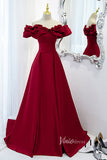 Prom Dress 2025 Dark Red Satin Off Shoulder Long Prom Dresses with Pockets FD2628-unique prom dresses-Dark Red-Custom Size-Viniodress