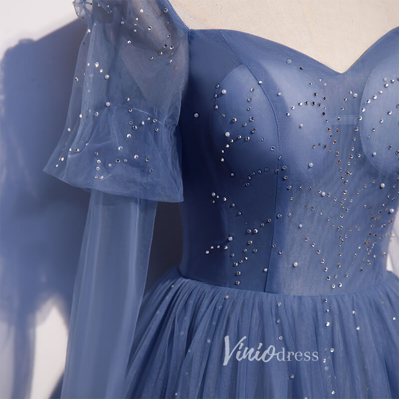 Prom Dress 2025 Dusty Blue Long Prom Dresses A-line Tulle Formal Dress FD2636-unique prom dresses-Dusty Blue-Custom Size-Viniodress