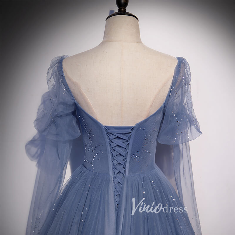 Prom Dress 2025 Dusty Blue Long Prom Dresses A-line Tulle Formal Dress FD2636-unique prom dresses-Dusty Blue-Custom Size-Viniodress