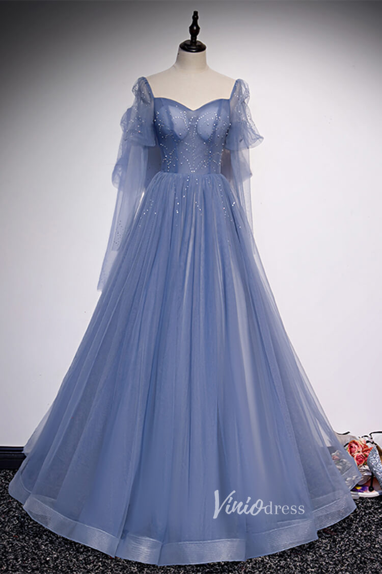 Prom Dress 2025 Dusty Blue Long Prom Dresses A-line Tulle Formal Dress FD2636-unique prom dresses-Dusty Blue-Custom Size-Viniodress