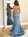 Prom Dress 2025 Dusty Blue Sparkly Satin Prom Dresses Mermaid Spaghetti Strap Evening Gown FD3381-unique prom dresses-Dusty Blue-Custom Size-Viniodress