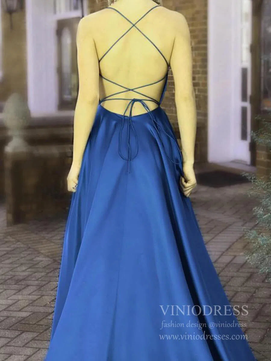 Prom Dress 2025 Dusty Rose Pink Satin Long Prom Dresses with Pockets FD1350-unique prom dresses-Royal Blue-Custom Size-Viniodress