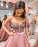 Prom Dress 2025 Dusty Rose Sweetheart Long Prom Dresses Sparkly Beaded Formal Dress FD2372-unique prom dresses-As Picture-Custom Size-Viniodress