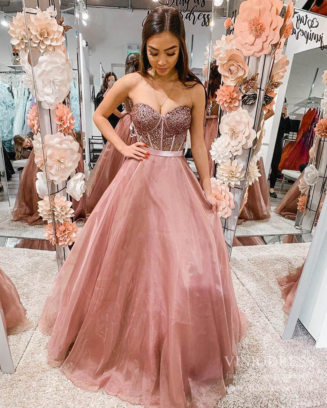 Prom Dress 2025 Dusty Rose Sweetheart Long Prom Dresses Sparkly Beaded Formal Dress FD2372-unique prom dresses-As Picture-Custom Size-Viniodress