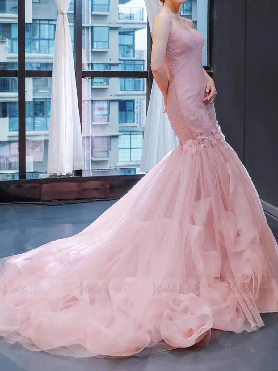 Prom Dress 2025 Dusty Rose Tulle Strapless Mermaid Prom Dresses with Train 66930-unique prom dresses-Dusty Rose-Custom Size-Viniodress