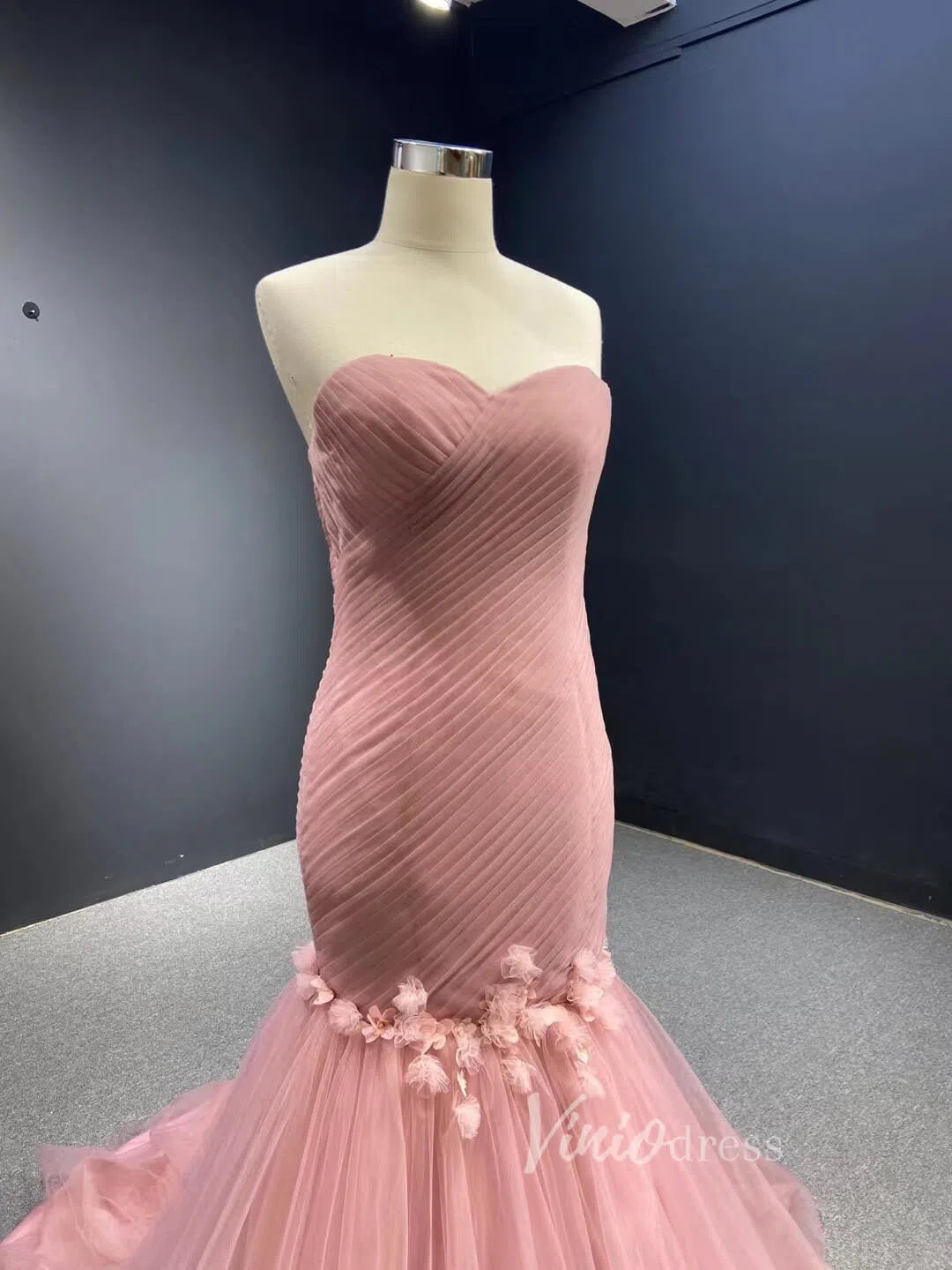 Prom Dress 2025 Dusty Rose Tulle Strapless Mermaid Prom Dresses with Train 66930-unique prom dresses-Dusty Rose-Custom Size-Viniodress