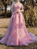 Prom Dress 2025 Elbow Sleeve Dusty Rose Prom Dresses Feather Lace Formal 67015-unique prom dresses-Dusty Rose-Custom Size-Viniodress