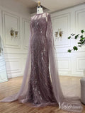 Prom Dress 2025 Elegant Beaded Lace Sheath Prom Dresses Extra Long Sleeve Pageant Dress 20213-unique prom dresses-Mauve-US 2-Viniodress