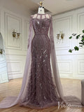 Prom Dress 2025 Elegant Beaded Lace Sheath Prom Dresses Extra Long Sleeve Pageant Dress 20213-unique prom dresses-Mauve-US 2-Viniodress