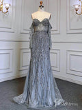 Prom Dress 2025 Elegant Beaded Sheath Prom Dresses Spaghetti Strap Long Sleeve Pageant Dress AD1237-unique prom dresses-Grey-US 2-Viniodress