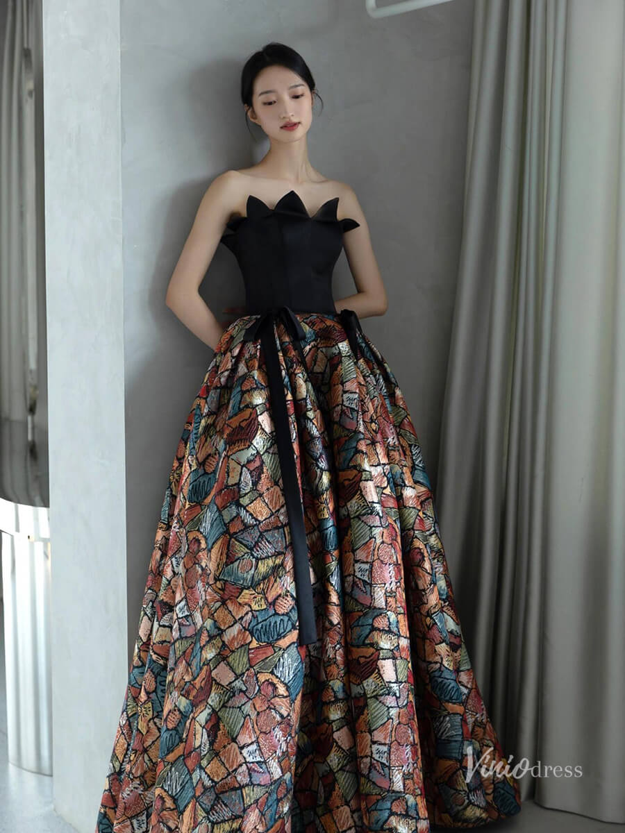 Prom Dress 2025 Elegant Black Jacquard Dress Straplss Prom Ball Gown Quinceanera Dresses BG085-unique prom dresses-Black-Custom Size-Viniodress