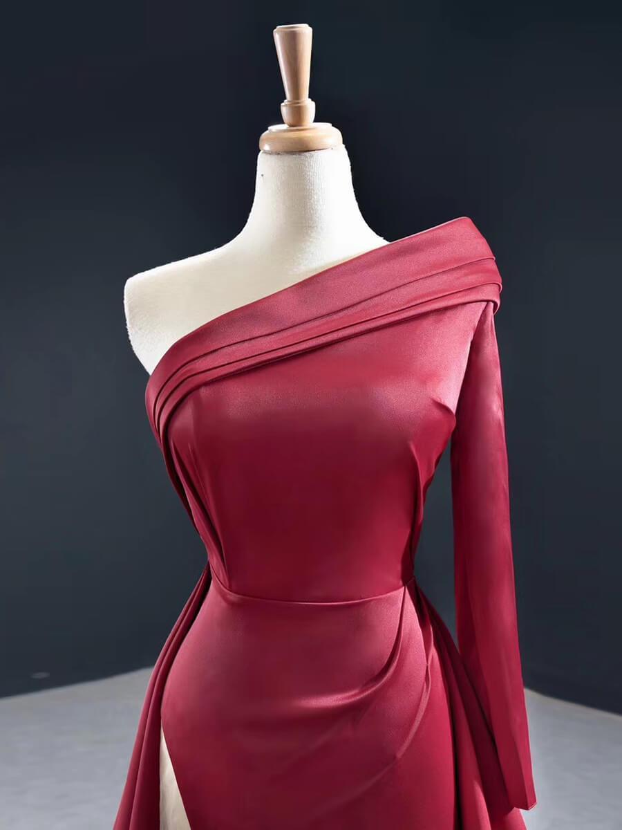 Prom Dress 2025 Elegant Burgundy Prom Evening Gown One Shoulder Long Sleeve Pageant Dresses FD2428-unique prom dresses-Burgundy-Custom Size-Viniodress