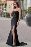 Elegant Mermaid Satin Prom Dresses 2025 with Slit & Pleated Crossed Bodice – FD5041