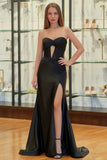 Elegant Mermaid Satin Prom Dresses 2025 with Slit & Pleated Crossed Bodice – FD5041