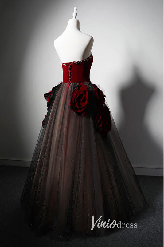 Prom Dress 2025 Elegant Rosette Prom Dresses Strapless Formal Gown AD1021-unique prom dresses-Burgundy-Custom Size-Viniodress