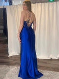 Elegant Satin Mermaid Prom Dresses 2025 with Slit, Lace Bodice & Spaghetti Strap – FD5049