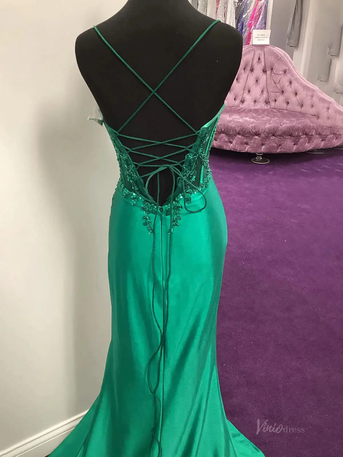 Elegant Satin Mermaid Prom Dresses 2025 with Slit, Lace Bodice & Spaghetti Strap – FD5049