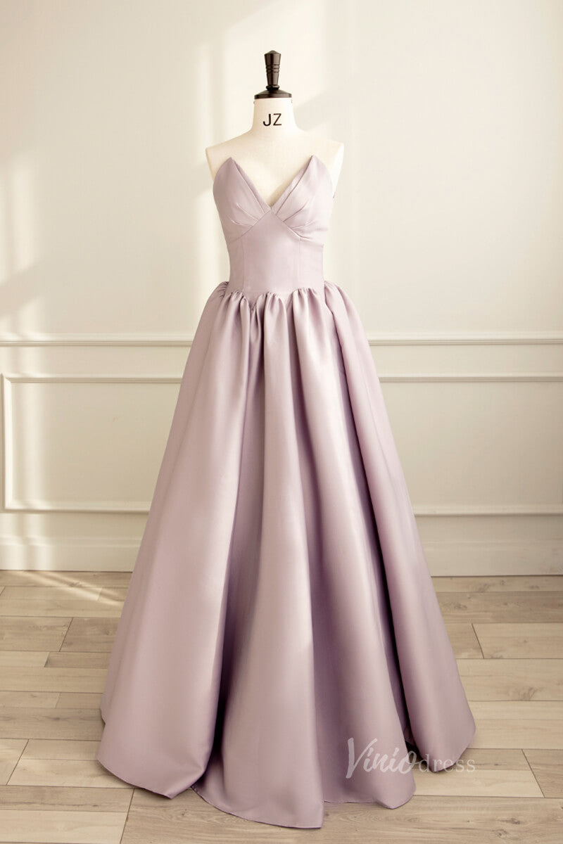 Elegant Strapless Satin Prom Dresses V-Neck Formal Gown AD1082-prom dresses-Viniodress-Pale Mauve-Custom Size-Viniodress