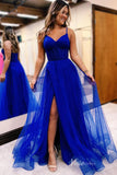 Prom Dress 2025 Elegant Tulle Spaghetti Strap Prom Dresses with Slit Boned Bodice FD4051-unique prom dresses-Blue-Custom Size-Viniodress