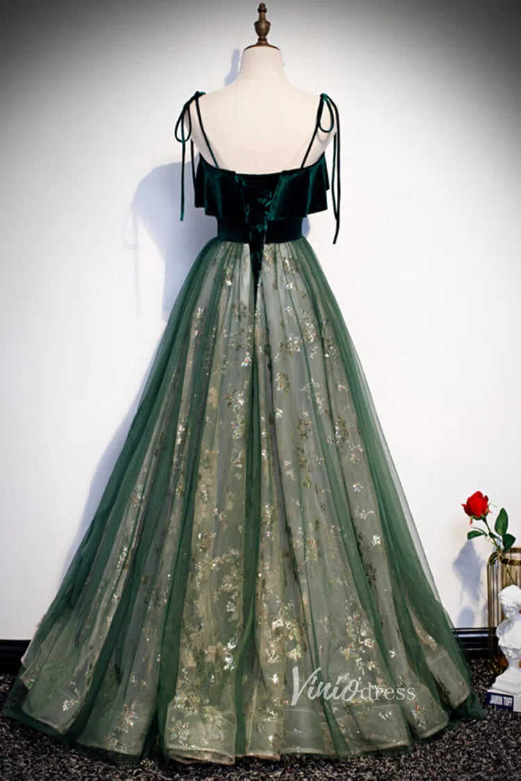 Prom Dress 2025 Emerald Green Long Prom Dresses Shiny Lace Formal Dress FD2626-unique prom dresses-Emerald Green-Custom Size-Viniodress