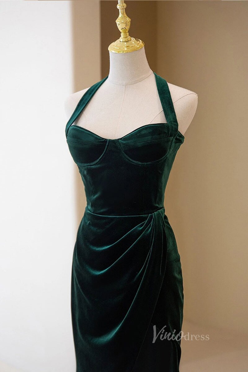 Emerald Green Mermaid Prom Dresses with Slit Velvet Evening Dress AD1081 - Viniodressprom dressesEmerald GreenCustom Size - Formal Dresses - Ball Gowns