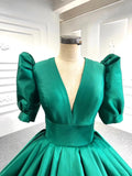 Prom Dress 2025 Emerald Green Satin Ball Gown Half Sleeve Wedding Dresses 67300 viniodress-unique prom dresses-Green-Custom Size-Viniodress