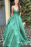 Prom Dress 2025 Emerald Green Satin Prom Dresses Spaghetti Strap Evening Gown FD3327-unique prom dresses-Emerald Green-Custom Size-Viniodress