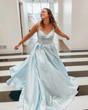 Prom Dress 2025 Emerald Green Satin Prom Dresses Spaghetti Strap Evening Gown FD3327-unique prom dresses-Light Blue-Custom Size-Viniodress