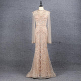 Prom Dress 2025 Extra Long Sleeve Beaded Gold Prom Dresses Cape Sleeve FD2609-unique Prom Dresses-US2-Gold-Viniodress