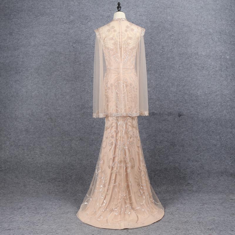 Prom Dress 2025 Extra Long Sleeve Beaded Gold Prom Dresses Cape Sleeve FD2609-unique Prom Dresses-US2-Gold-Viniodress