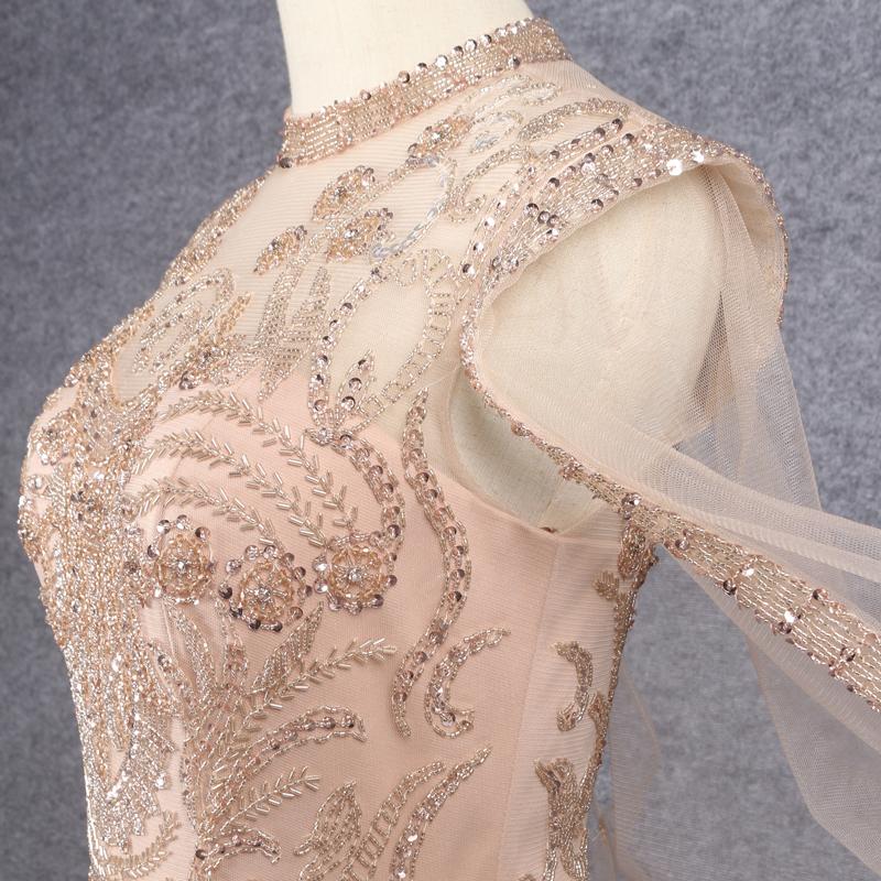 Prom Dress 2025 Extra Long Sleeve Beaded Gold Prom Dresses Cape Sleeve FD2609-unique Prom Dresses-US2-Gold-Viniodress