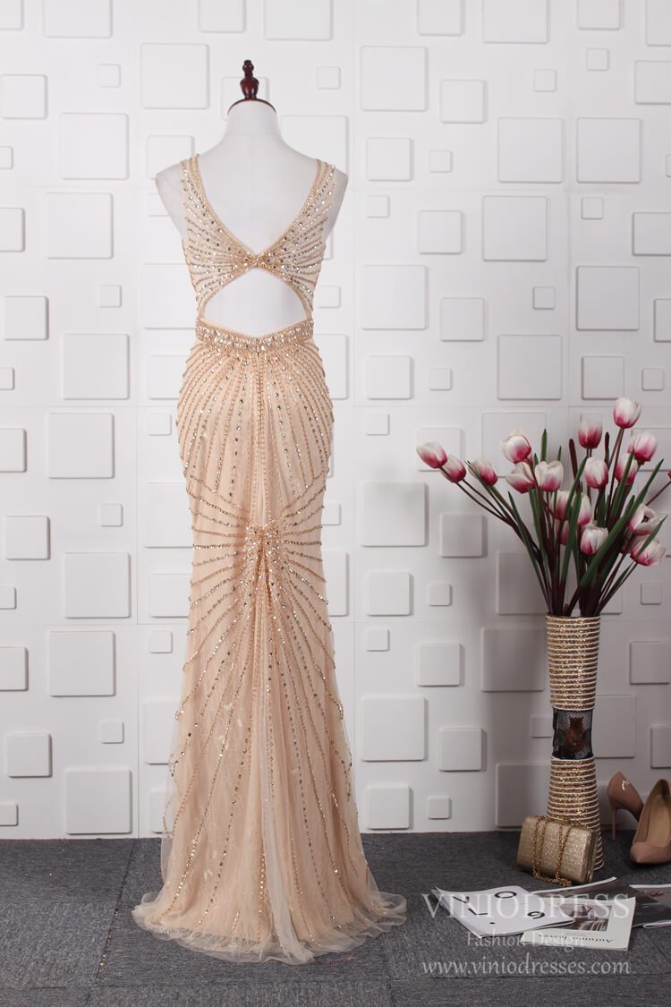 Prom Dress 2025 Fully Beaded Pale Mauve Prom Dresses Sparkly Long Evening Dress FD2489-unique prom dresses-Gold-Custom Size-Viniodress