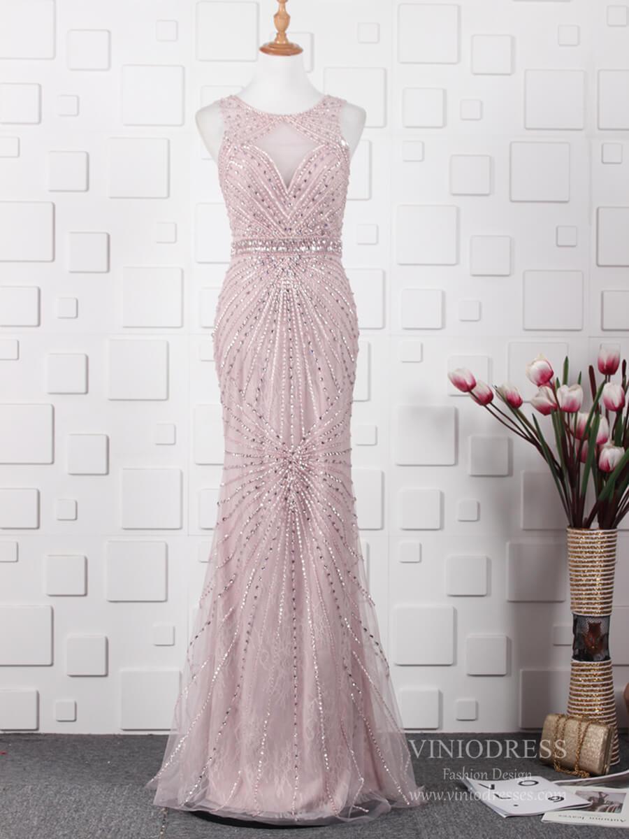 Prom Dress 2025 Fully Beaded Pale Mauve Prom Dresses Sparkly Long Evening Dress FD2489-unique prom dresses-Gold-Custom Size-Viniodress