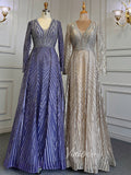 Prom Dress 2025 Geometric Lace Long Mother of the Bride Dresses with Sleeves 20006-unique prom dresses-As Picture-US 2-Viniodress