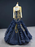 Prom Dress 2025 Gold Pageant Gown Navy Blue Mermaid Prom Dresses with Sleeves FD2426 viniodress-unique prom dresses-As Picture-Custom Size-Viniodress