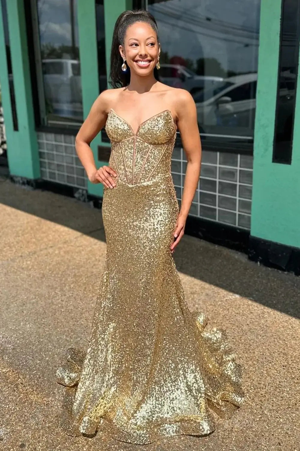 prom dresses 2025 Gold Sequin Mermaid Prom Dress 2025 with Sweetheart Neck & Boned Bodice – FD5026-plus size wedding dresses Viniodress-Gold-Custom Size-