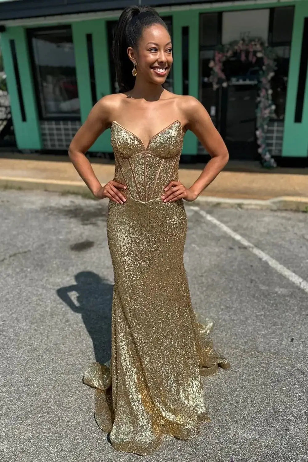 prom dresses 2025 Gold Sequin Mermaid Prom Dress 2025 with Sweetheart Neck & Boned Bodice – FD5026-plus size wedding dresses Viniodress-Gold-Custom Size-