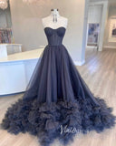 Prom Dress 2025 Gorgeous Black Tiered Prom Dresses Strapless Ruffle Tulle Ball Gown FD3616-unique prom dresses-Black-Custom Size-Viniodress