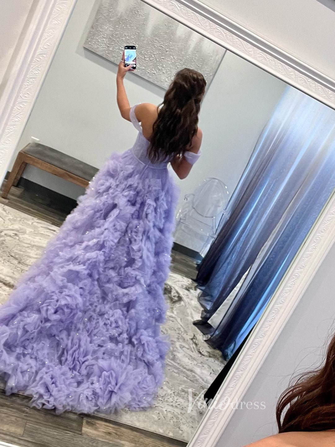 Gorgeous Pleated Ruffle Prom Dresses with Slit Off the Shoulder Ball Gown FD3626 - Viniodressprom dressesLavenderCustom Size - Formal Dresses - Ball Gowns