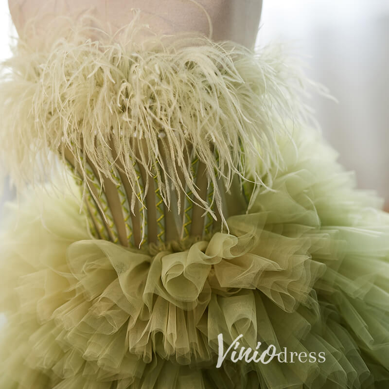 Prom Dress 2025 Gorgeous Strapless Ruffled Quinceanera Dresses Feathers Ball Gown AD1003-unique prom dresses-Olive Green-Custom Size-Viniodress