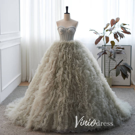 Gorgeous Strapless Ruffled Tulle Quinceanera Dresses FD3536 - Viniodressprom dressesGreyCustom Size - Formal Dresses - Ball Gowns