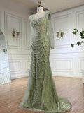 Prom Dress 2025 Green Beaded Long Sleeve Prom Dresses Mermaid 20s Evening Gown 20225-unique prom dresses-Green-US 2-Viniodress