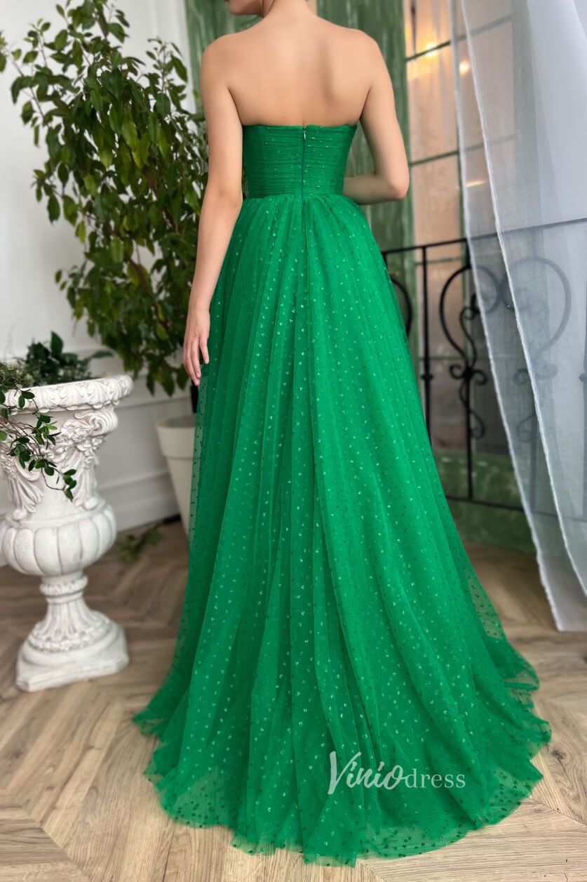 Prom Dress 2025 Green Dotted Prom Dresses Strapless Long Formal Dresses FD2988-unique prom dresses-Green-Custom Size-Viniodress